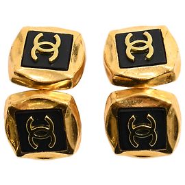 Abotoaduras Chanel Vintage em resina CC em metal dourado Dourado
