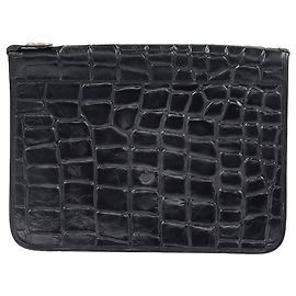 Mulberry Croc-Embossed Portfolio Clutch Bag in Black Leather Black