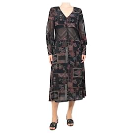 Autre Marque-Black printed lace-trim midi dress - sizeUK 12-Black