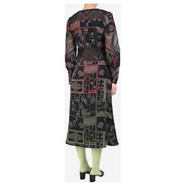 Autre Marque-Black printed lace-trim midi dress - sizeUK 12-Black