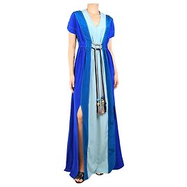 Peter Pilotto Teal farbblock Maxi-Kleid mit Fransen - Größe UK 8 Grün