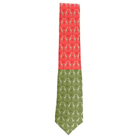 Hermès-Red giraffes and palms silk print tie-Red