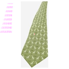 Hermès-Red giraffes and palms silk print tie-Red