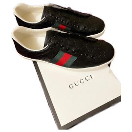 Gucci Scarpe da Uomo in Pelle Nera Nero Rosso Verde
