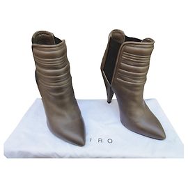 Iro Klara Leather Ankle Boots Khaki Khaki