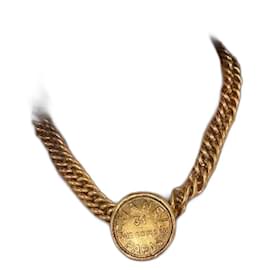Chanel-Chanel Gold Plated Vintage Rue Cambon Medallion Collar  Chain  Necklace-Gold hardware