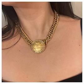 Chanel-Chanel Gold Plated Vintage Rue Cambon Medallion Collar  Chain  Necklace-Gold hardware