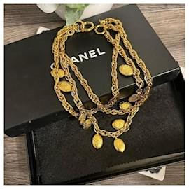 Chanel-Chanel Vintage Gold Namesake Charm Multi Strand Collar Necklace-Gold hardware