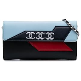 Chanel-Chanel Blue Lambskin Airlines Wallet On Chain-Blue,Light blue