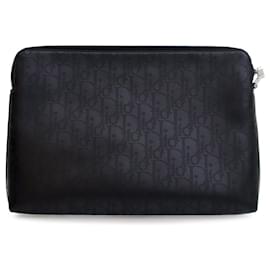 Dior-Dior Black Perforated Oblique Calfskin Galaxy Pouch-Black