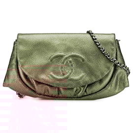 Chanel-Chanel Gold CC Metallic Caviar Half Moon Wallet on Chain-Golden