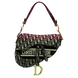 Dior-Dior Red Oblique Embroidered Velvet Saddle Bag-Red,Dark red