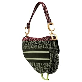 Dior-Dior Red Oblique Embroidered Velvet Saddle Bag-Red,Dark red