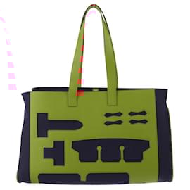 Hermès-Sac Hermès Tote GM Petit H-Orange,Bleu Marine