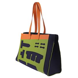 Hermès-Sac Hermès Tote GM Petit H-Orange,Bleu Marine