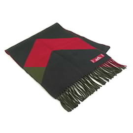 Hermès-Hermes Cashmere Scarf in Khaki and Red-Red,Khaki