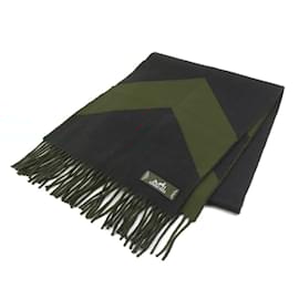 Hermès-Hermes Cashmere Scarf in Khaki and Red-Red,Khaki