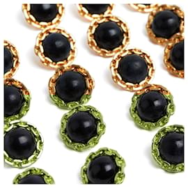 Chanel-Chanel 21 Buttons 19 mm gold black 1980s golden metal black glass 19 mm buttons 21-Black,Golden
