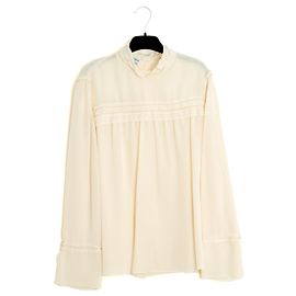 Prada 2014 Top seda ecru FR40 Blusa de seda ecru e bege com costuras UK12 US10 Cru