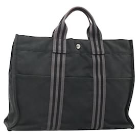 Hermès-HERMES Fourre Tout MM Sac à Main Toile Noir Auth bs25852-Noir