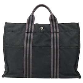 Hermès-HERMES Fourre Tout MM Sac à Main Toile Noir Auth bs25852-Noir