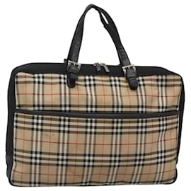 Autre Marque-Burberrys Nova Check Blue Label Hand Bag Nylon Beige Silver Auth ti3086-Silvery,Beige