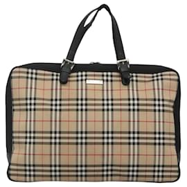 Autre Marque-Burberrys Nova Check Blue Label Hand Bag Nylon Beige Silver Auth ti3086-Silvery,Beige