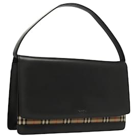 Autre Marque-Burberrys Shoulder Bag Leather Black Silver Auth BA1807-Black,Silvery