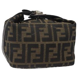 FENDI Zucca Canvas Handtasche Schwarz Braun Silber Auth ar13639 Braun Schwarz Silber
