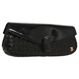 Bolsa de mão BALLY em couro preto e dourado Auth BA1888 Preto Dourado