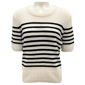 Khaite Elfenbein / Schwarz Kurzärmliger Kaschmirpullover Roh