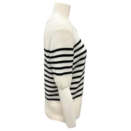 Khaite-Khaite Ivory / Black Short Sleeved Cashmere Knit Sweater-Cream