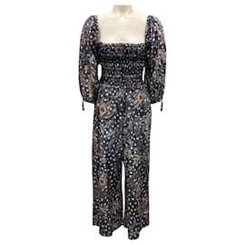 Autre Marque-Cara Cara Navy Multi Printed Cotton Jumpsuit-Navy blue