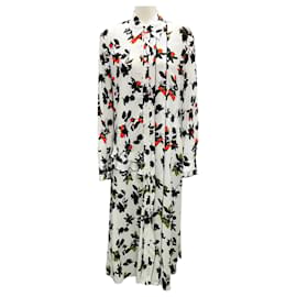 Autre Marque-Derek Lam 10 Crosby White / Black / Orange Floral Crepe Midi Dress-White