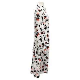 Autre Marque-Derek Lam 10 Crosby White / Black / Orange Floral Crepe Midi Dress-White
