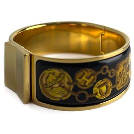 Hermès Pulseira Clic Clack em metal dourado esmaltado 6 Cavalo e Arnês bicolor Multicor