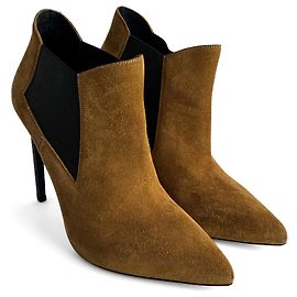 Saint Laurent Classic Paris Ela Suede High Heel Ankle Boots 40 1/2 Cinnamon Caramel