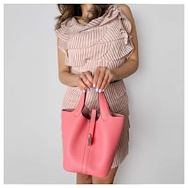 Hermès-Sac à main seau en cuir Picotin 18 Lock Rose Jaipur-Rose