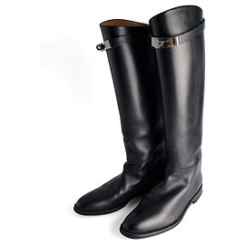 Hermès Botas de salto de cuero Box Calf Kelly 39 Negras Negro