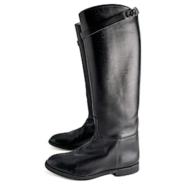 Hermès-Bottes de saut en cuir Box Calf Kelly 39 Noires-Noir