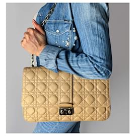 Dior-Miss Dior Promenade Large Cannage Lambskin Leather Flap Shoulder Bag Beige-Beige