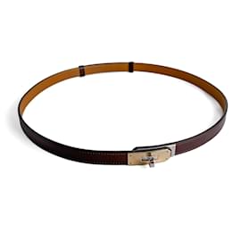 Hermès-Kelly 18 Bi-color Hardware Leather Thin Belt Moka-Brown