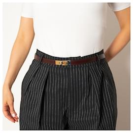 Hermès-Kelly 18 Bi-color Hardware Leather Thin Belt Moka-Brown