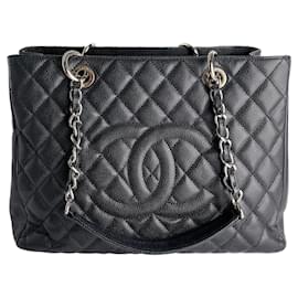 Chanel-Sac shopper en cuir caviar matelassé GST noir-Noir
