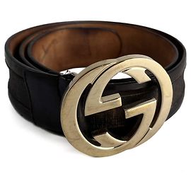 Gucci Cinto largo de couro GG entrelaçado 85/34 marrom Marrom