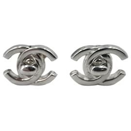Chanel CC Silver Stud Earrings Silver Silvery