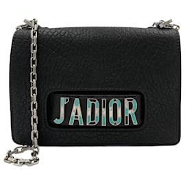Dior-J'Adior Grained Calfskin Leather Flap Crossbody Black-Black