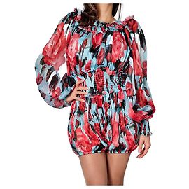 Dolce & Gabbana Robe Mini en Soie à Fleurs 40 Multicolore Multicolore