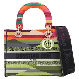 Dior-Lady D-Lite Medium Embroidery Canvas 2-Ways Tote Bag Multicolor-Multiple colors