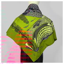Hermès-Foulard 90 Silk L' Atlantide Orange-Orange